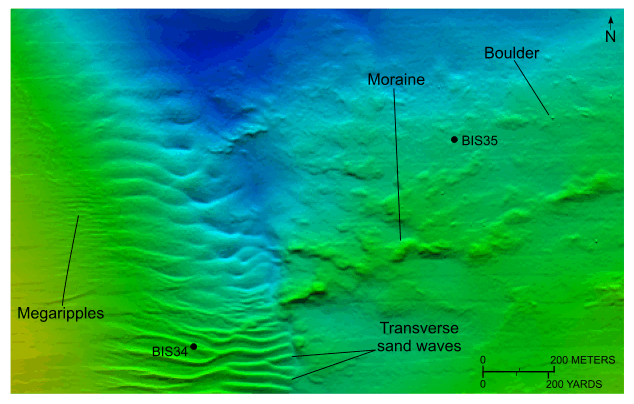 Figure 21. An image of bathymetric data showing the submerged moraine.