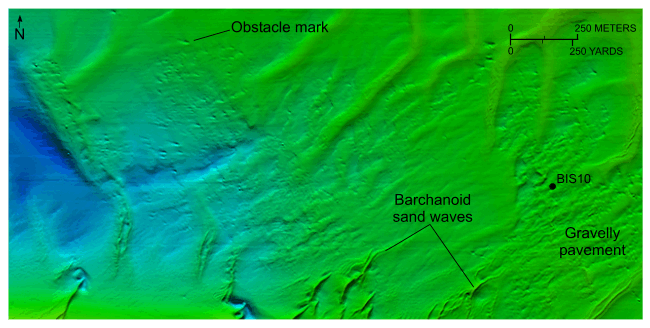 Figure 32. Image of bathymetric data showing barchanoid sand waves in the study area.
