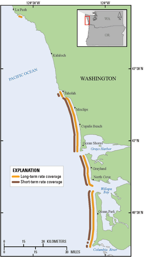 Map showing rate coverage and shoreline locations in Washington