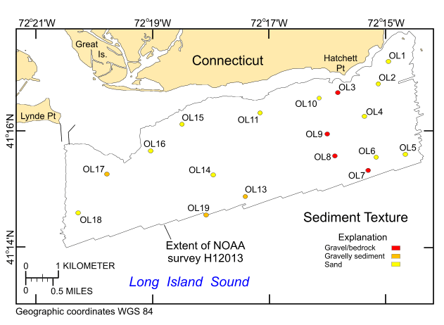 Thumbnail image showing the locations of sediment data collected during USGS cruises 2009-059-FA and 2010-010-FA off the entrance to the Connecticut River in eastern Long Island Sound