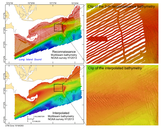 Figure 11. An image of original and interpolated bathymetry from the study area.