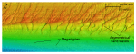 Thumbnail image of figure 25 and link to larger figure. An image of bathymetric data showing a sand-wave field in the study area.