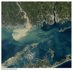 Thumbnail image of figure 3 and link to larger figure. Image of a satellite view of the Connecticut River discharging into Long Island Sound after Hurricane Irene.