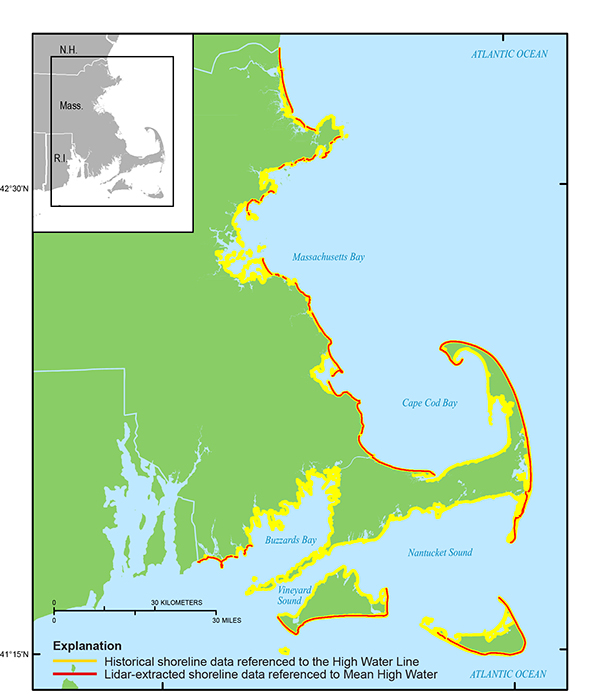 map illustrating extent of shoreline coverage for the state of massachusetts