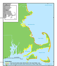 Thumbail image for Figure 2 and link to full-sized figure 2 map illustrating shoreline coverage for massachusetts.