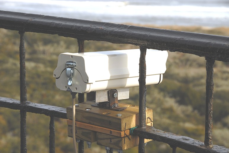 Figure 9, Video camera system was mounted on the railing at the top of the Cape Hatteras Lighthouse.