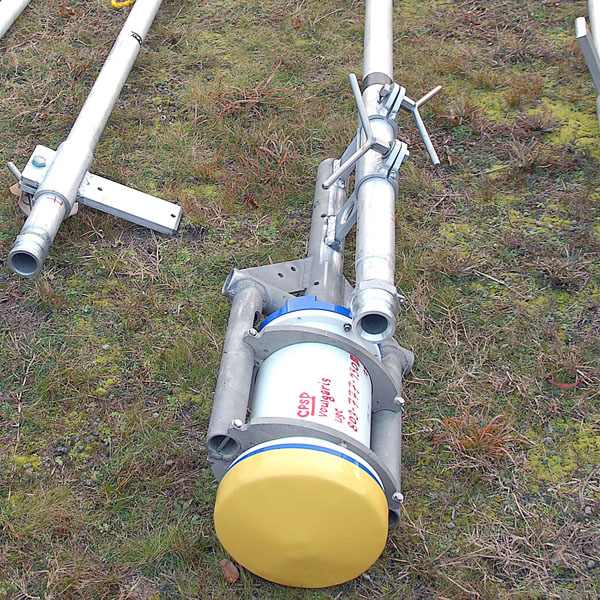 Figure 4, An acoustic Doppler Current Profiler (ADCP) pole mount with adcp attached.