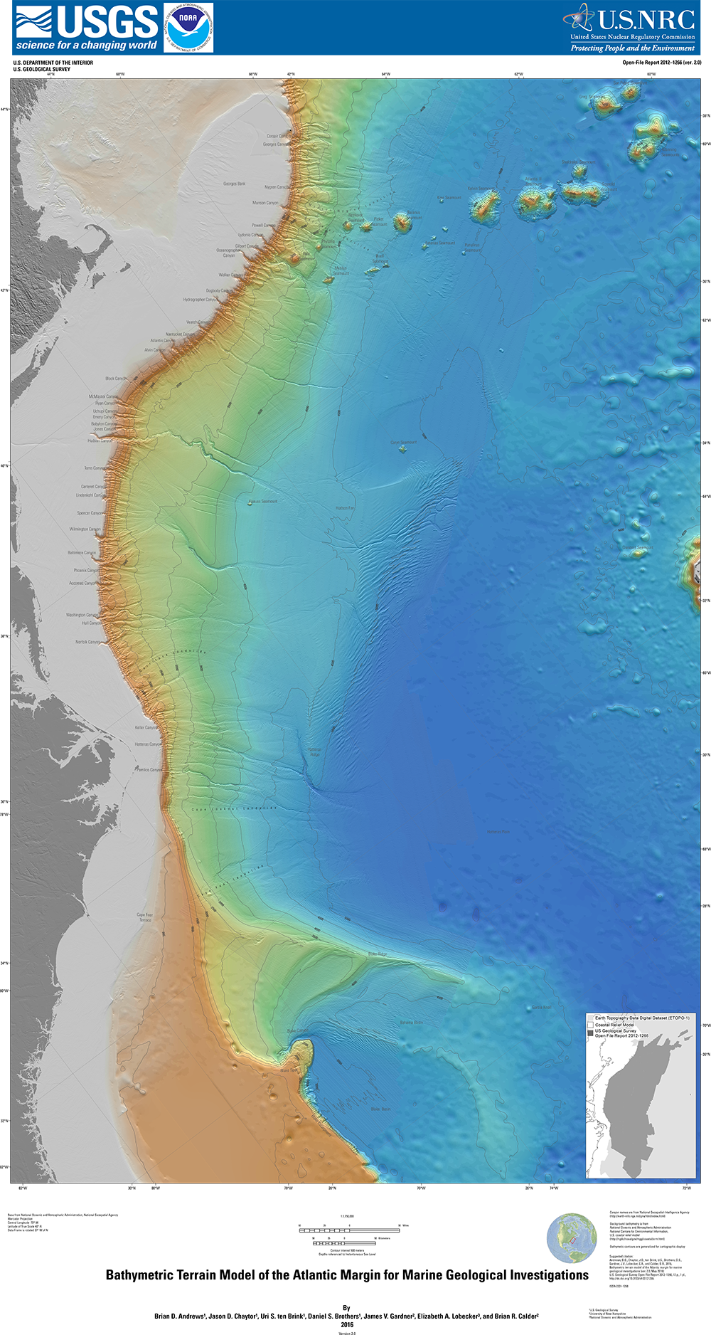 Map of bathymetric terrain model of the atlantic margin