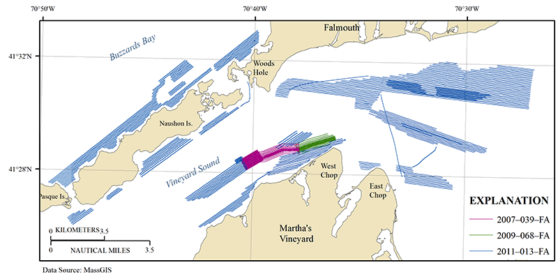 Figure 4 is a map showing tracklines along which bathymetric depth data were collected 