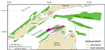 Map showing acoustic-backscatter-intensity tracklines from both the Klein 3000 dual-frequency sidescan-sonar system (green) and the swath interferometric system (magenta) collected in Buzzards Bay and Vineyard Sound, Massachusetts, during surveys 2011–013–FA, 2009–068–FA, and 2007–039–FA. Tracklines are color-coded by the collection system. Is., Island.