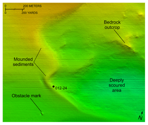 Figure 16. Detailed bathymetric image of scoured areas in the study area.