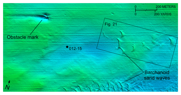 Figure 20. A detailed bathymetric image of barchanoid sand waves in the study area.