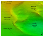 Thumbnail image of figure 16 and link to larger figure. Detailed bathymetric image of scoured areas in the study area.