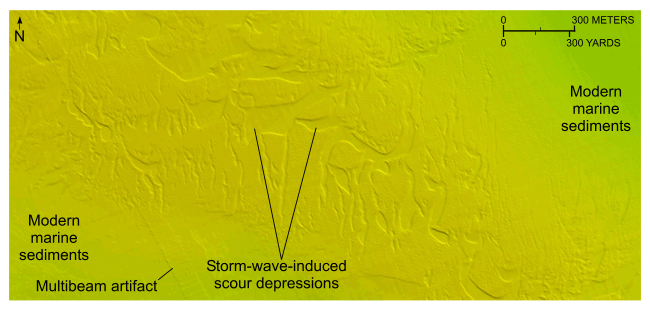 Figure 17. Image of storm-wave induced scour depressions in the study area.