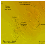Thumbnail image of figure 20 and link to larger figure. Image of storm-wave induced scour depressions in the study area.