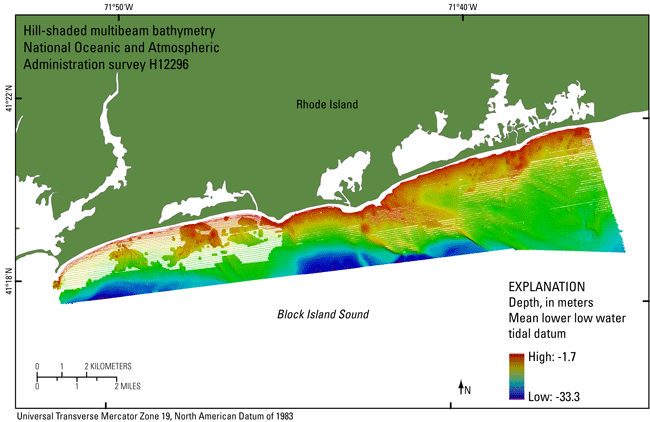 Thumbnail image of the GeoTIFF showing the 2-m color hill-shaded bathymetry collected during NOAA survey H12296 in UTM Zone 19