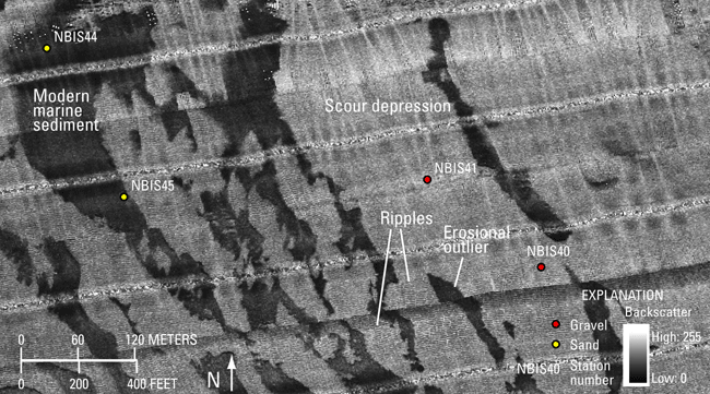 Figure 17. Image of sidescan sonar from the study area showing scour depressions.