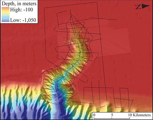 tracklines of seismic reflection data obtained in norfolk canyon