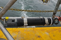 Figure 12, A Laser In Situ Suspended Scattering and Transmissometry (LISST) instrument mounted on a minipod. Photograph by Sandy Baldwin.