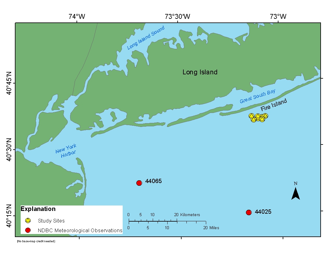 Figure 14, map showing locations for supporting observations offshore of Fire Island, New York