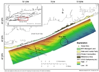 Thumbail image for Figure 1, U.S. Geological Survey (USGS) study sites off Fire Island, New York, and link to full-sized figure.