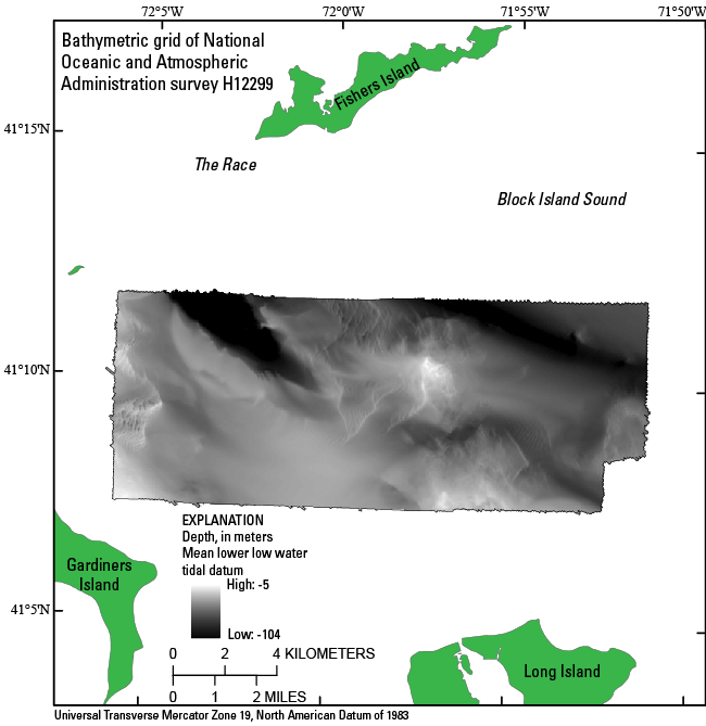 Thumbnail image showing the 2-m gridded bathymetry collected during NOAA survey H12299 in UTM Zone 19, NAD 83