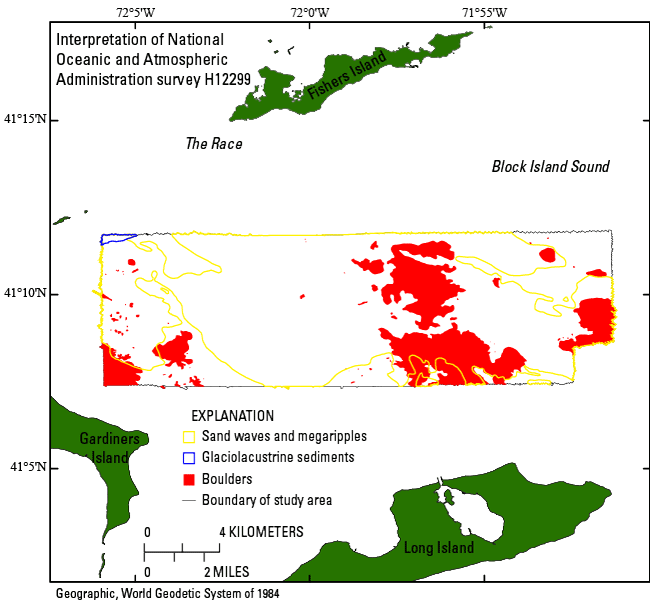 Figure 11. Map of the features on the sea floor in the study area.