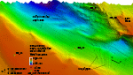 Thumbnail image of figure 18 and link to larger figure. Bathymetric image of a scour depression in the study area.