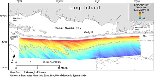 Image showing swath bathymetry collected offshore of Fire Island, New York.
