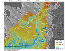 Thumbnail image for Figure 21, map showing detailed area of depth to the top of glacial deposits and link to larger image.