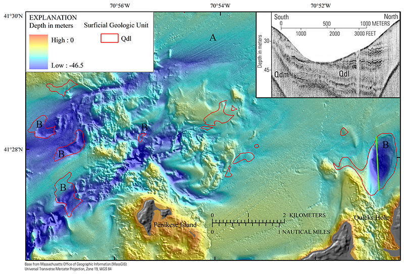 Map showing detailed area of depth to the top of glacial deposits.