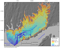 Thumbnail image for Figure 3,A digital elevation model (DEM) produced from swath interferometric, multibeam, and single-beam bathymetry at 10-meter horizontal resolution.