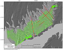 Thumbnail image for Figure 5, Map showing tracklines of chirp and boomer seismic-reflection profiles (table 1) used to interpret surficial geology and shallow stratigraphy. 