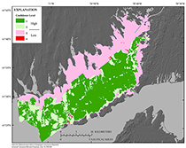Thumbnail image for Figure 8, map showing the distribution of confidence levels for sediment texture interpretation within the Buzzards Bay study area