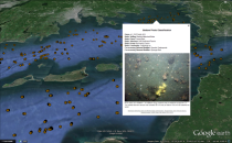 Thumbnail image of Figure 20, a screen capture of the Google Earth KMZ file that contains the Coastal and Marine Ecological Classification Standard (CMECS) classification of the bottom photographs.