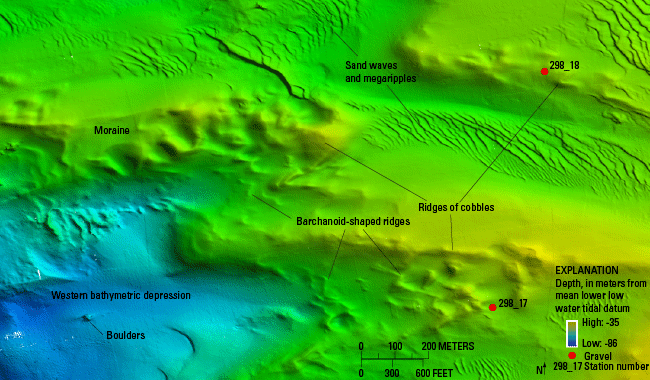 Figure 16. Image of an area of the sea floor in the study area with ridges of cobbles.