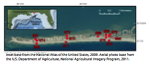 Thumbnail image of figure 1 and link to larger figure. Locations of sites on Dauphin Island, Alabama, used to monitor water levels, atmospheric pressure, and temperatures from July 22 through November 20, 2013. 