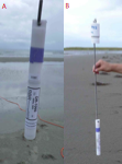 Thumbnail image of figure 2 and link to larger figure.   Photographs of RBR DR1060 pressure logger used on Dauphin Island, Alabama, in 2013. 