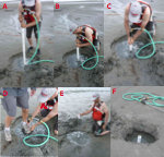 Photographs illustrating the procedure for the installation of a buried well on Dauphin Island, Alabama, in 2013.