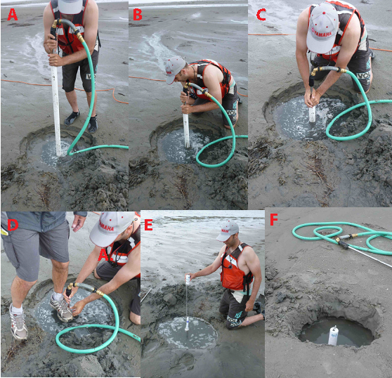 photographs illustrating the procedure for installing a buried well