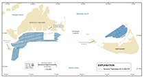 Thumbnail image for Figure 7, Map showing tracklines along which seismic-reflection profiles were collected in the survey areas, south of Martha's Vineyard and north of Nantucket, Massachusetts