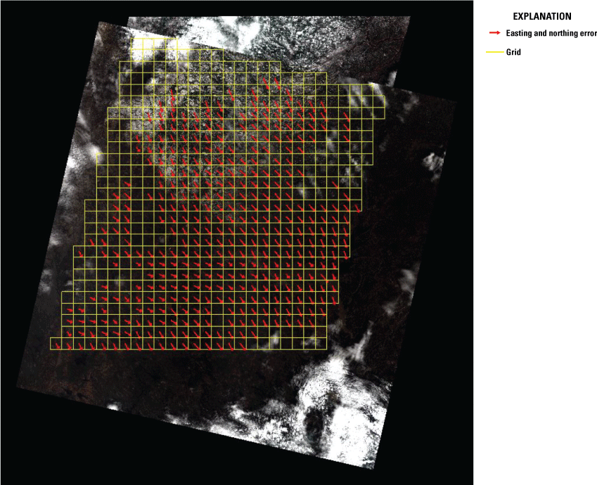 The easting and northing errors are shown throughout the map grid but not in the western,
                           northern, and northeastern edges.