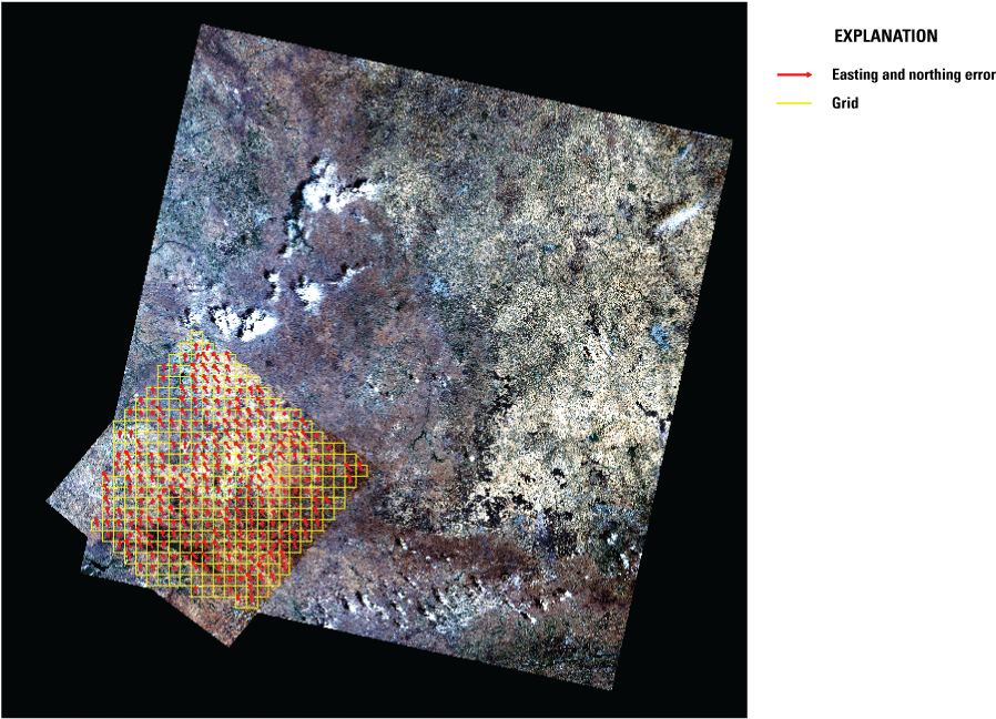 Red arrows represent relative error for the corresponding yellow grid.