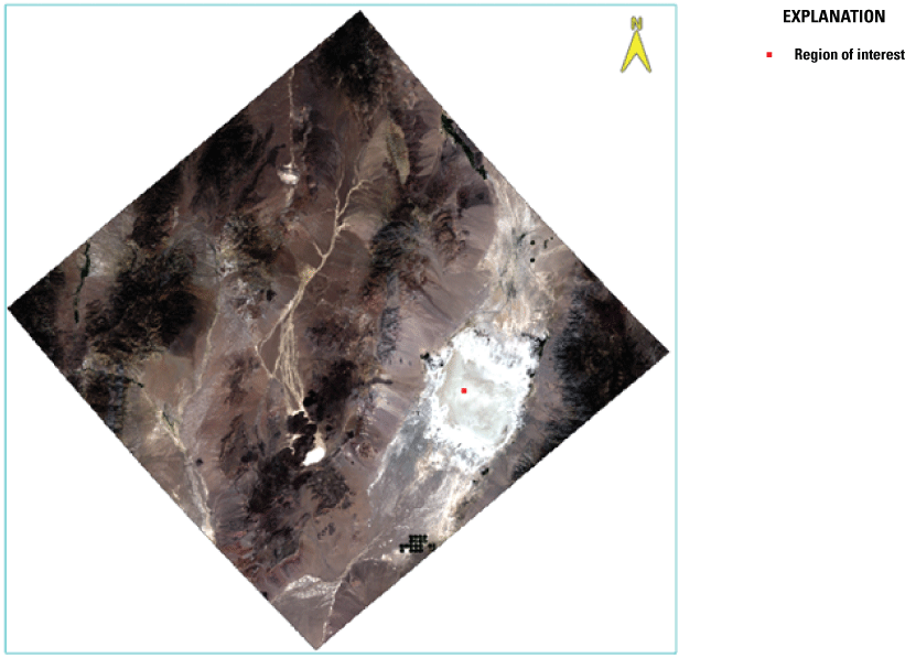 EMIT footprint over Railroad Valley Playa. The red solid square represents the region
of interest.