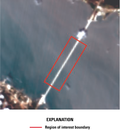 The Lyndon B. Johnson Causeway and the surrounding water are highlighted as a region
                        of interest.