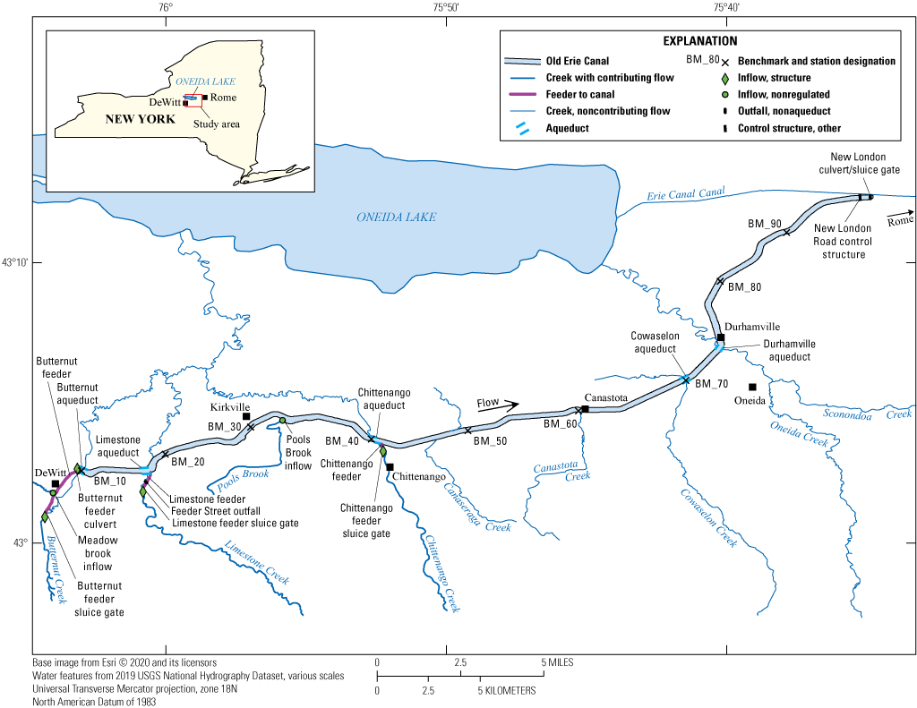 The section is south of Oneida Lake in central New York State. The Old Erie Canal
                     flows from DeWitt to the northeast, where it meets the Erie Canal.