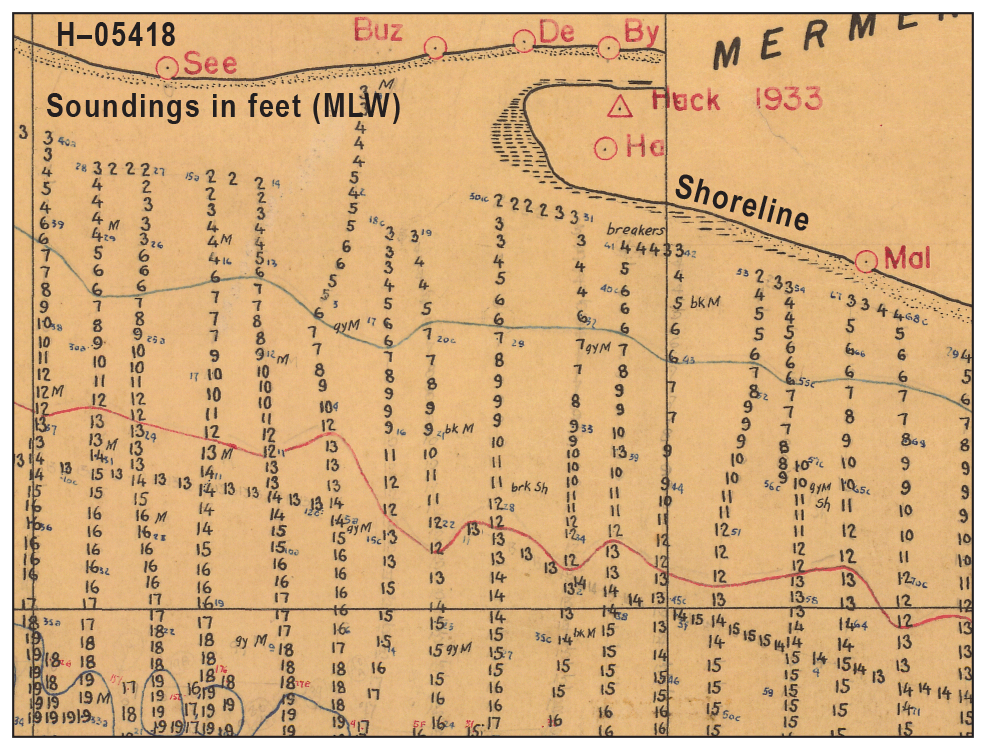 Figure 6. Maps display numerical depth values in roughly linear layout—17 vertical-trending
                        columns and 1 horizontal-trending row.