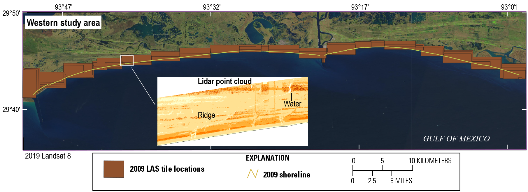 Figure 10. “Ridge” and “water” are labeled on the inset point-cloud image.