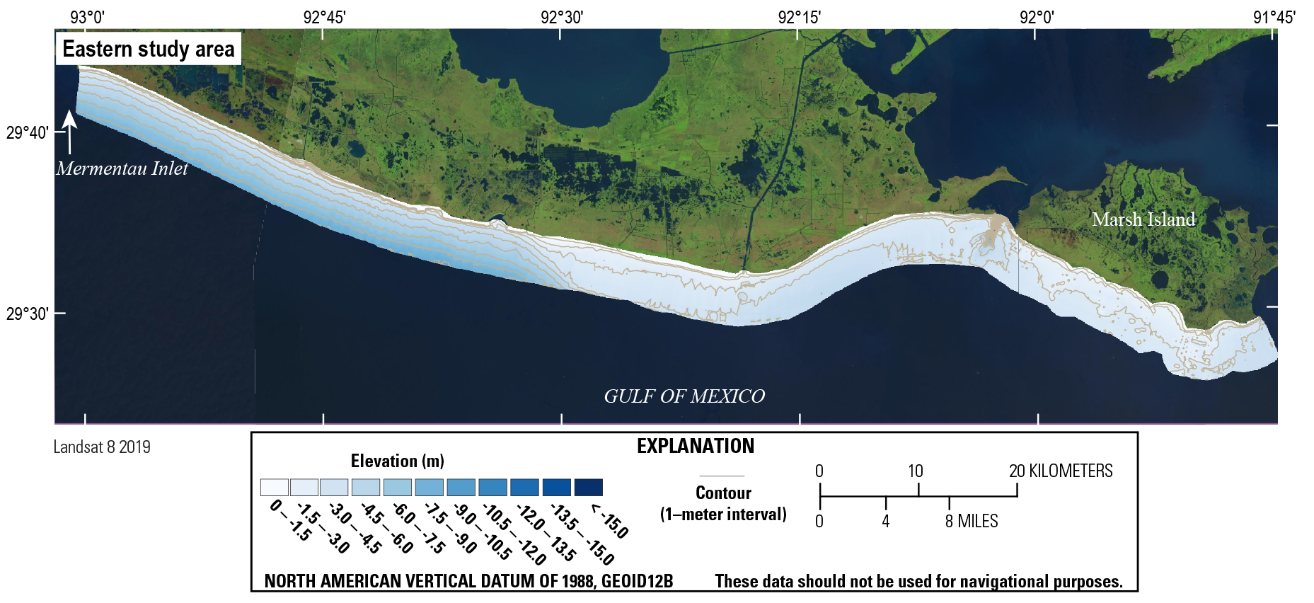 Figure 18. Labels are on the map for Mermentau Inlet, Marsh Island, and the Gulf of
                     Mexico.