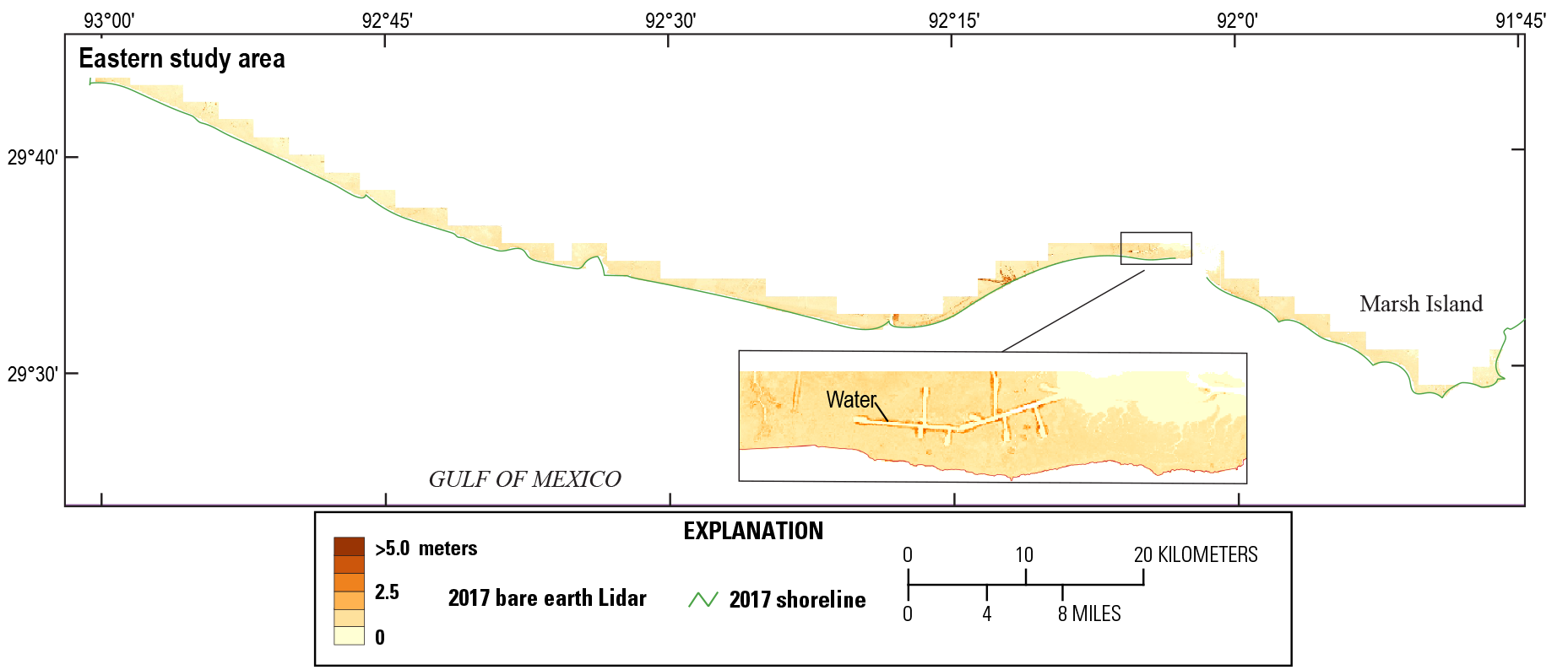 Figure 20. DEM shows a “Gulf of Mexico” label. Inset image has a label for “water.”